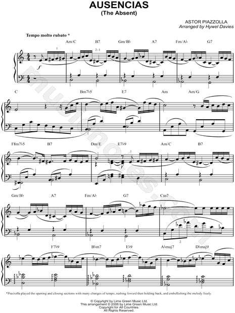 Astor piazzolla oblivion sheet music